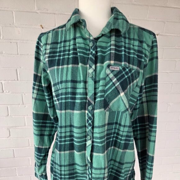 Women's Columbia Flannel Long Sleeve Shirt - Teal Blue Flannel shirt SIZE Large - Picture 1 of 9